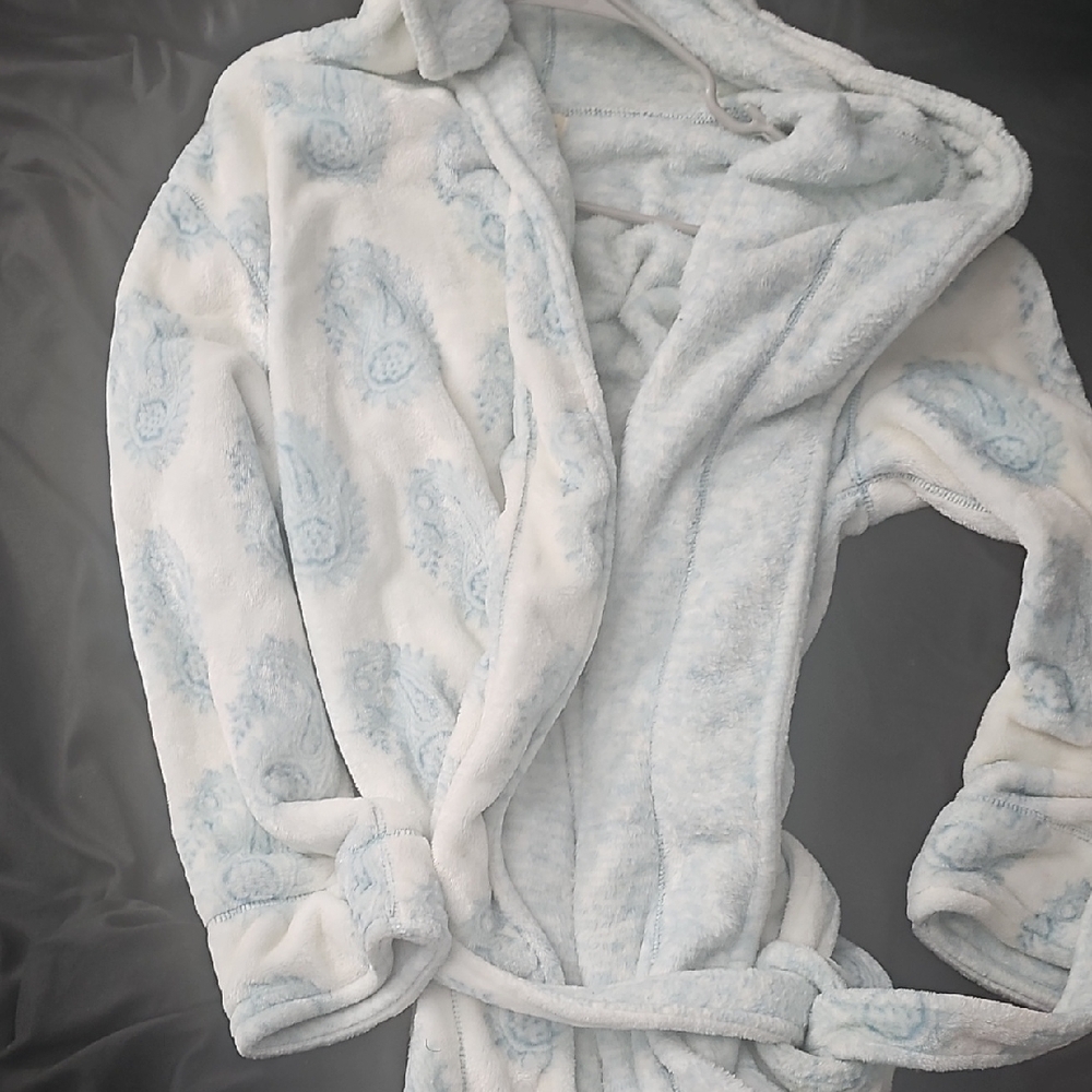 Cozy Blue and White Hooded Robe